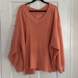 Aerie V-Neck Sweater in Coral